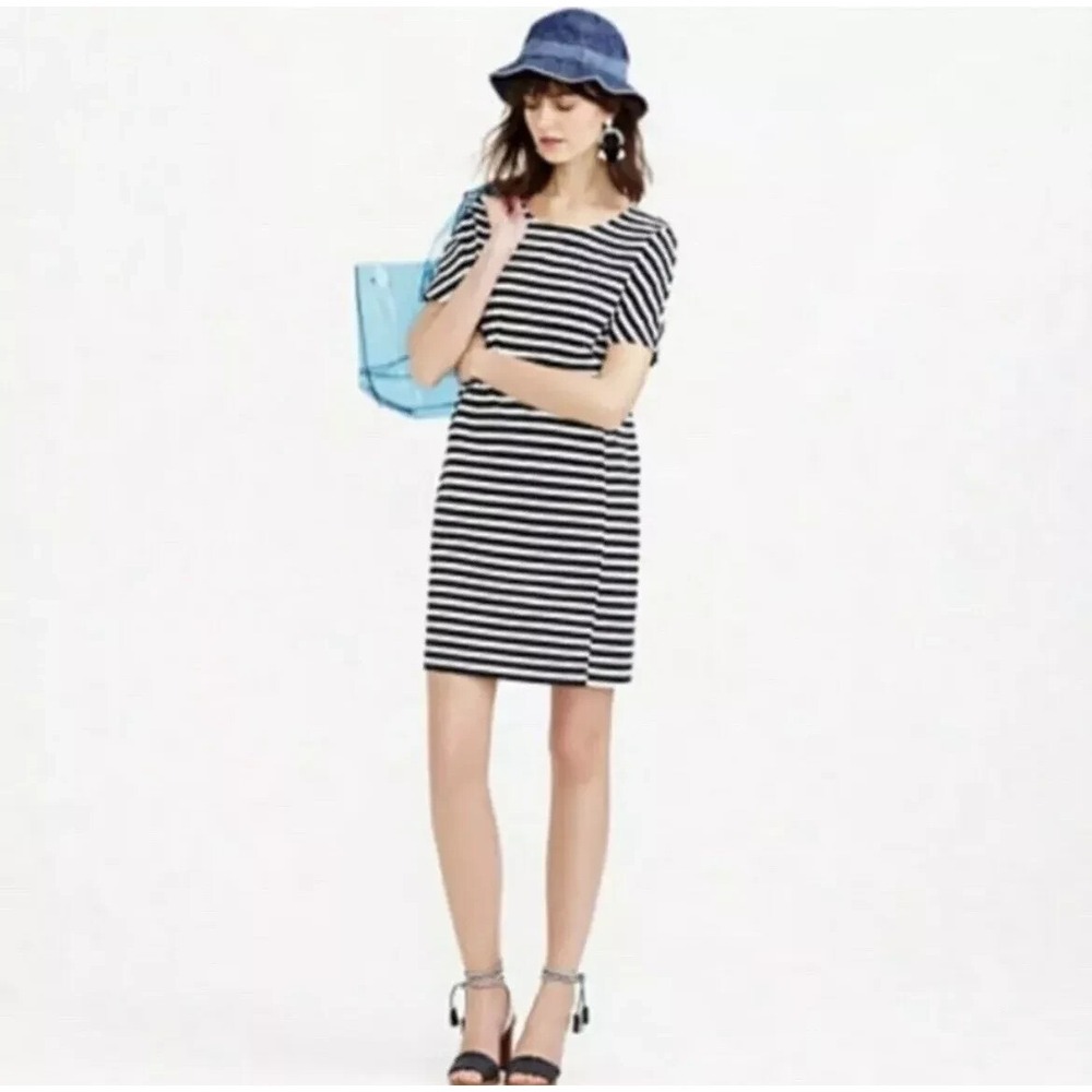 NWT J.Crew Striped Seamed Stretch Tshirt Shift Dress XXS 00 0 2 Black Knit C6514